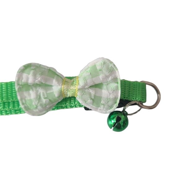 Breakaway Collar With Green Gingham Bow OSFA NWOT - Picture 3 of 6